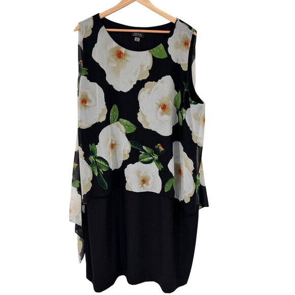 Tahari Arthur S. Levine Floral Layered Sleeveless Dress 20W Black  White plus - Picture 5 of 14